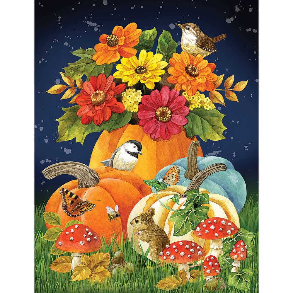Bits and Pieces - 300 Piece Jigsaw Puzzle for Adults - Autumn Charm - Fall Pumpkins Woodland Creatures Jigsaw Puzzle by Artist Jane Maday, Completed