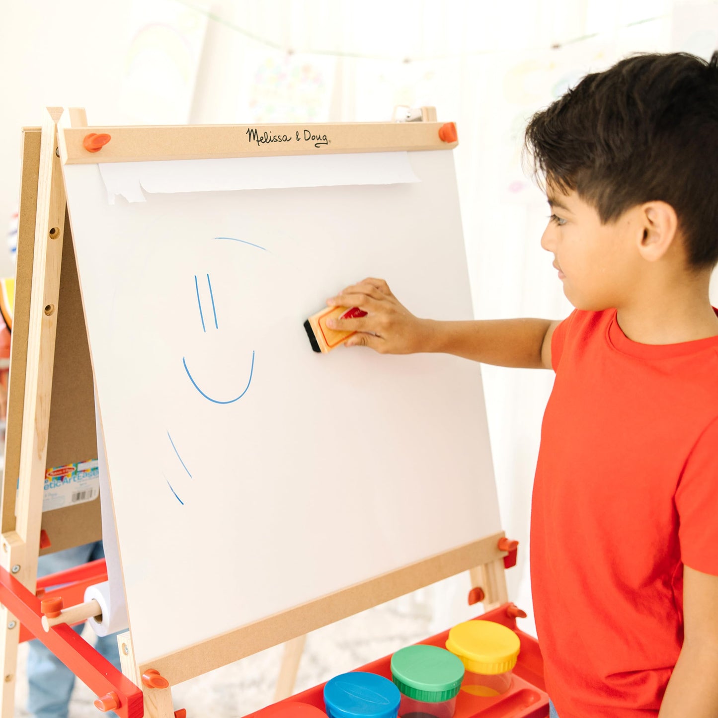 Melissa & Doug Easel Accessory Set - Paint, Cups, Brushes, Chalk, Paper, Dry-Erase Marker - FSC Certified