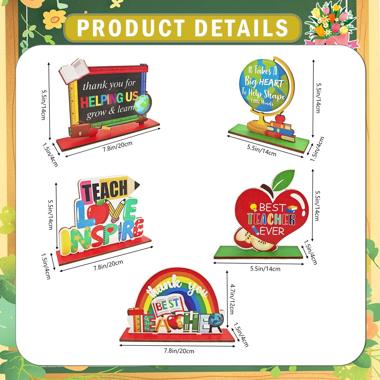 5Pcs Teacher Appreciation Table Decorations Teacher Appreciation Centerpieces Thank You Centerpieces for Wooden Thank You Best Teacher Centerpieces