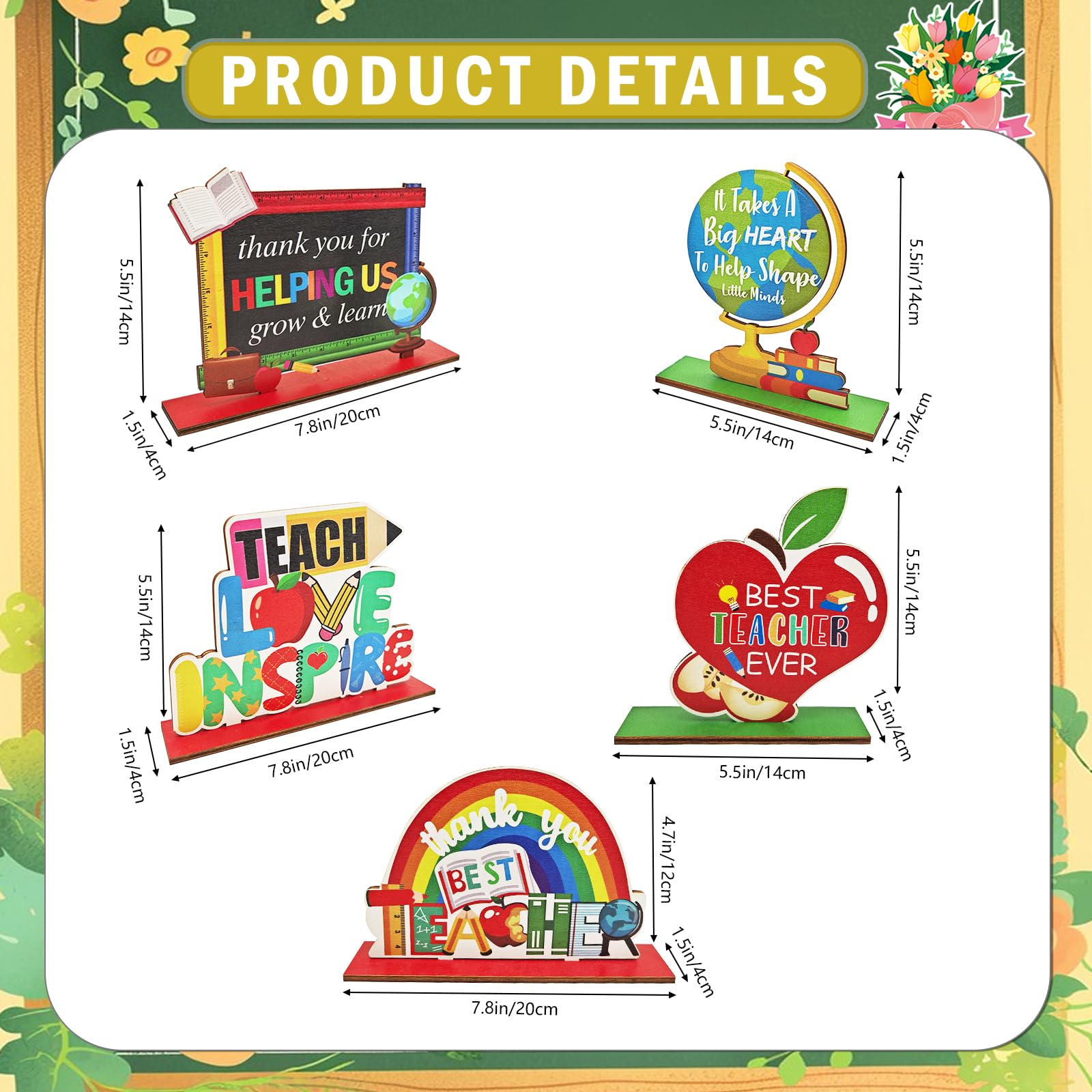 5Pcs Teacher Appreciation Table Decorations Teacher Appreciation Centerpieces Thank You Centerpieces for Wooden Thank You Best Teacher Centerpieces