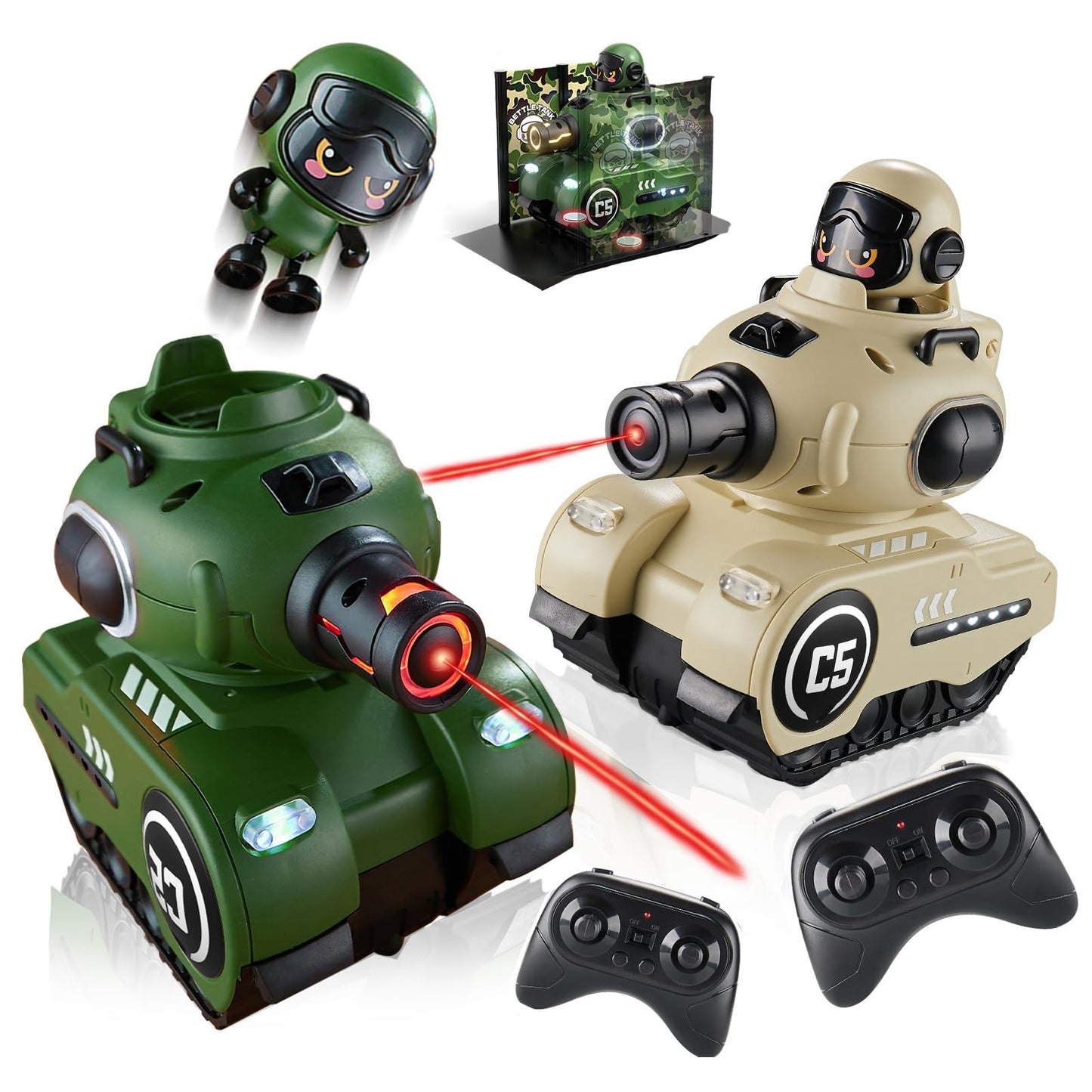 SKEKECIE New Upgrade, Larger 2 Pack RC Battle Tanks, RC Tank that Shoots with Infrared System & Sound Effects, Remote Control Tank with HP Station