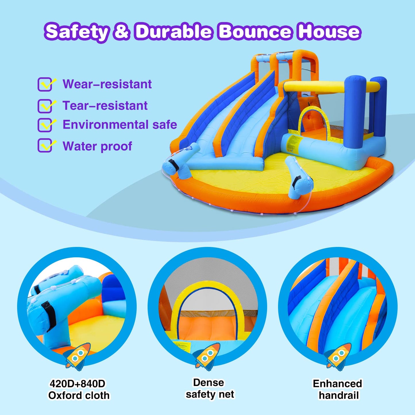 JOYLDIAS Inflatable Water Slide Bounce House,Giant Water Park, Double Slide Bouncer Castle w/Splash Pool, Jump Area, Climbing Wall, 550W Air Blower