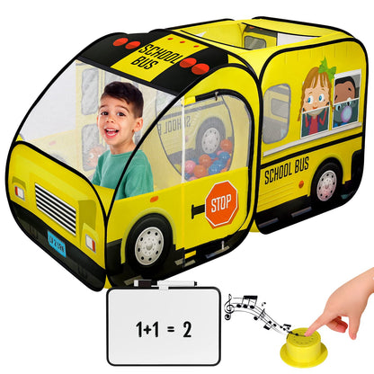 School Bus Pop-Up Kids Tent with Sound Play Button, Ball Pit for Toddler & Up - Easy Setup Tent for Indoor & Outdoor, Daycare Playground Activities