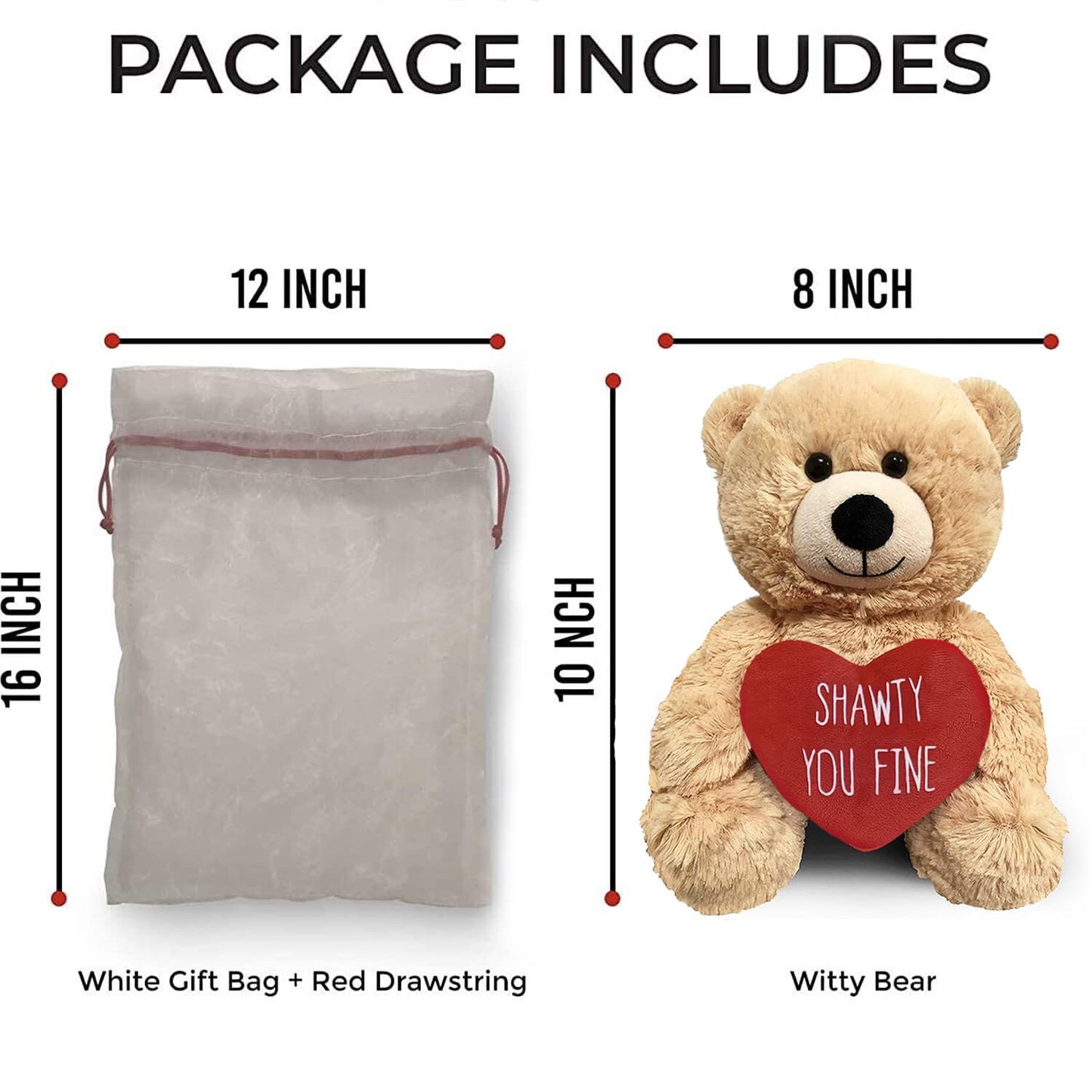 Witty Enterprise Shawty You Fine - 10" Teddy Bear - Couples Gifts for Her Him - Funny Stuffed Animal for Girlfriend, Boyfriend, Best Friend