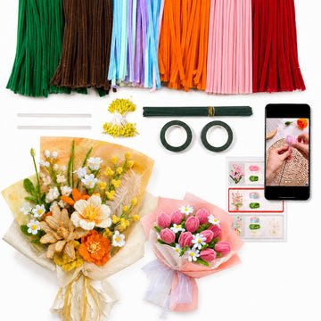 Anpyxun Pipe Cleaner Flower Kit for Adults, 600 PCS All-in-One Chenille Stems Flower Bouquet Making Kit with Video Tutorials, 6 Colors Forever Flower
