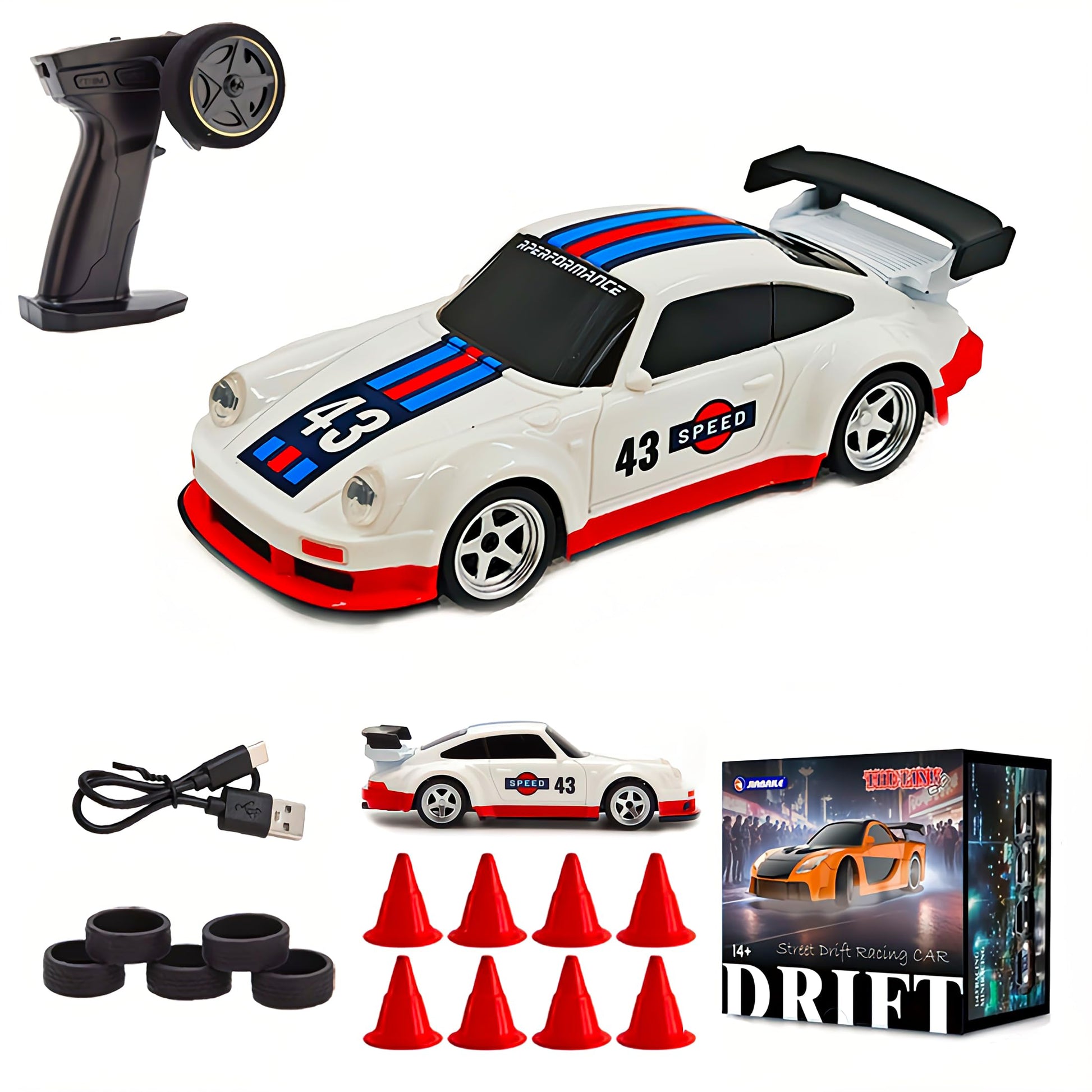 BrickCraftWorks 1/43 Mini 4WD RC Drift Gyro Car, 2.4G Full-Proportional Mini Electric RC Racing Car Model with LED Lights,15 KM/H High Speed Sports