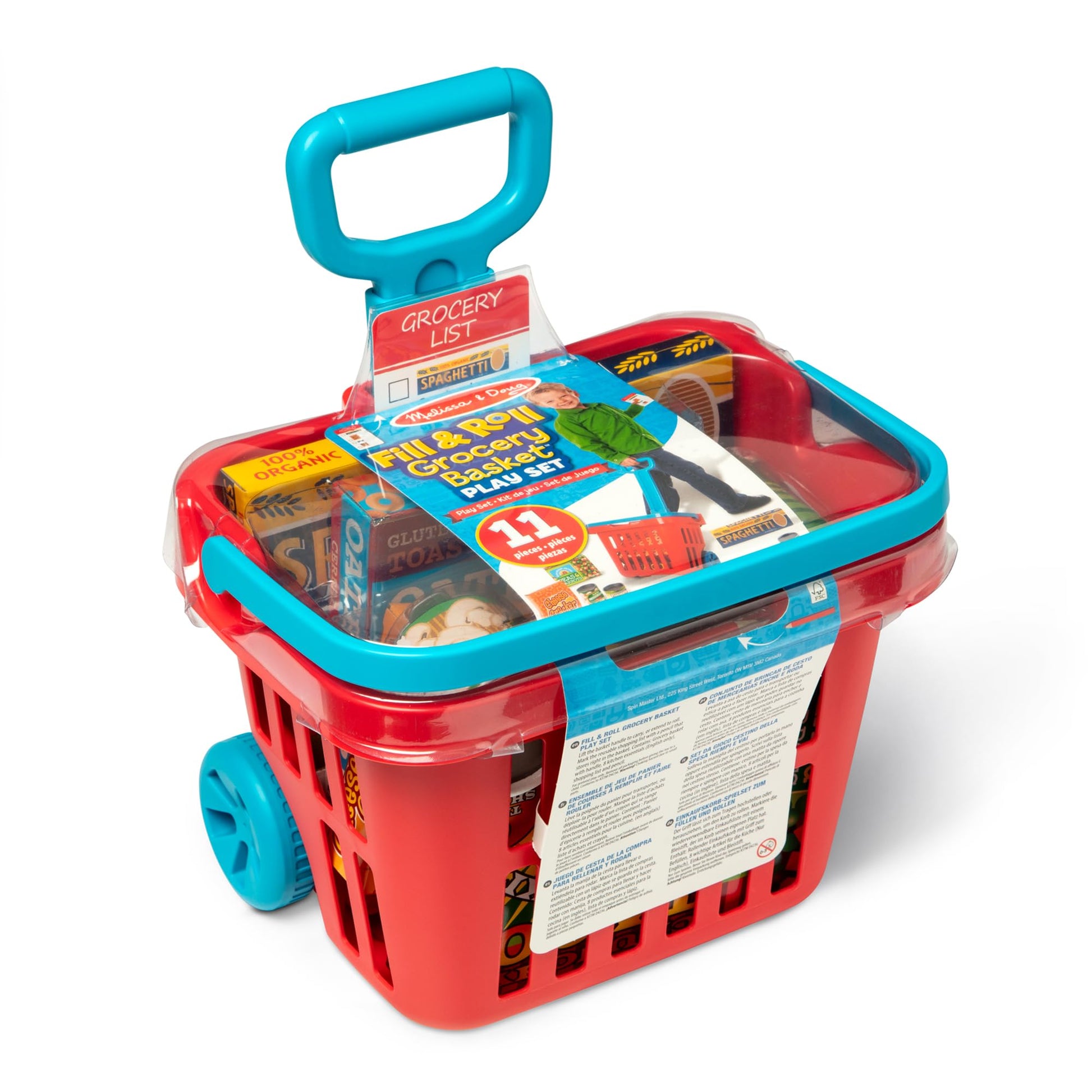 Melissa & Doug Fill and Roll Grocery Basket Play Set With Play Food Boxes and Cans (11 pcs)