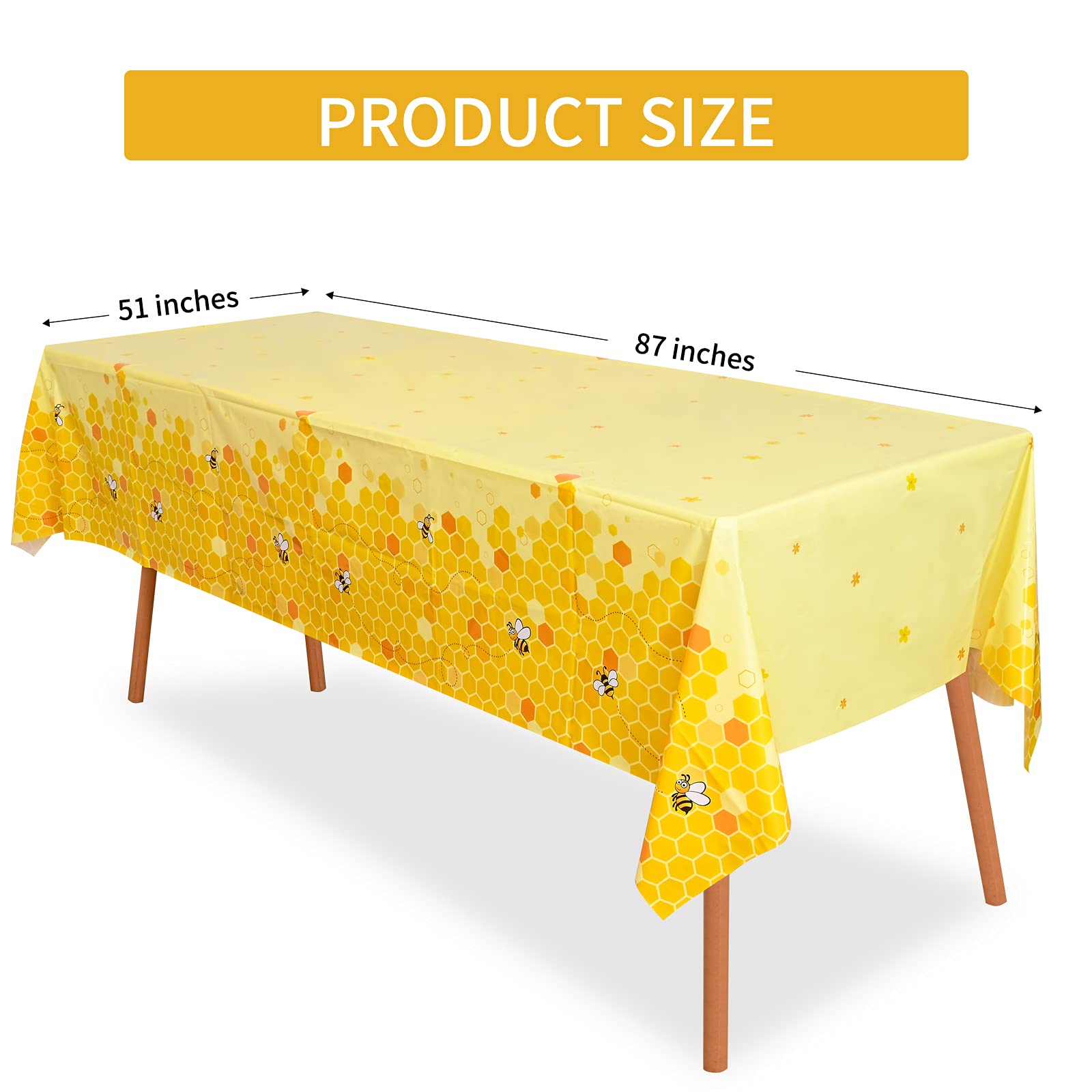 Lecpeting 2 Pcs Bee Tablecloth Bumblebee Plastic Table Covers 87 x 51 Inches Disposable Party Tablecovers for Bumblebee Theme Baby Shower Birthday