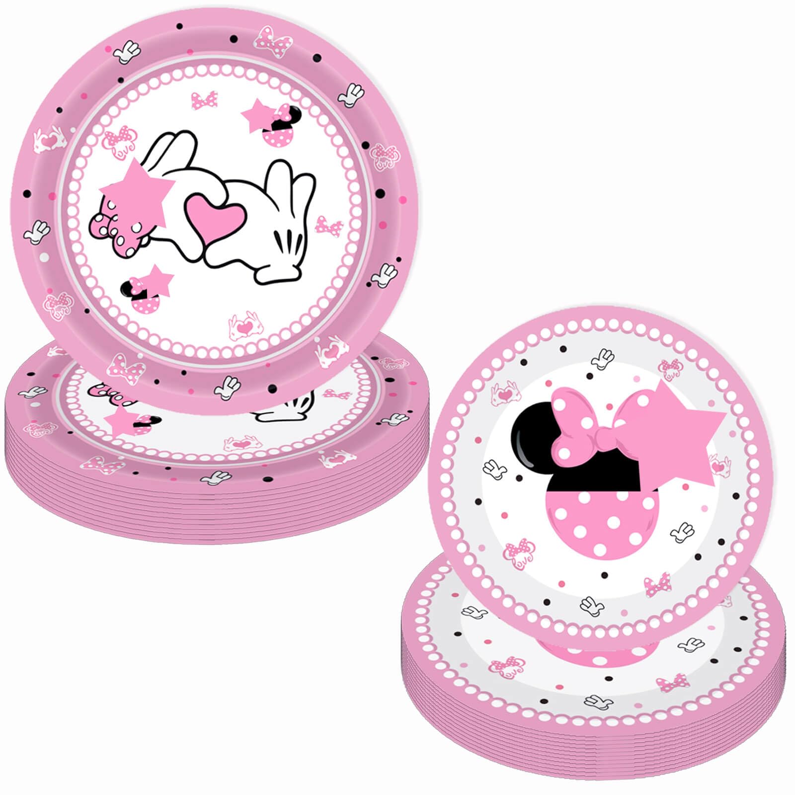 80 Pcs Pink Cartoon Birthday Party Decorations, Pink Girls Dessert Plates Napkins Forks Tableware Kit for Baby Shower Girls 1st 2nd 3rd 4th 5th 6th