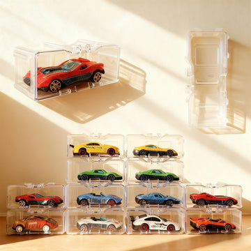 40 Pcs 1/64 Scale Toy Car Display Case for Hot Wheels, Matchbox, Model & Mini Cars - Clear Acrylic Storage Organizer with Snap-On Dust Cover for