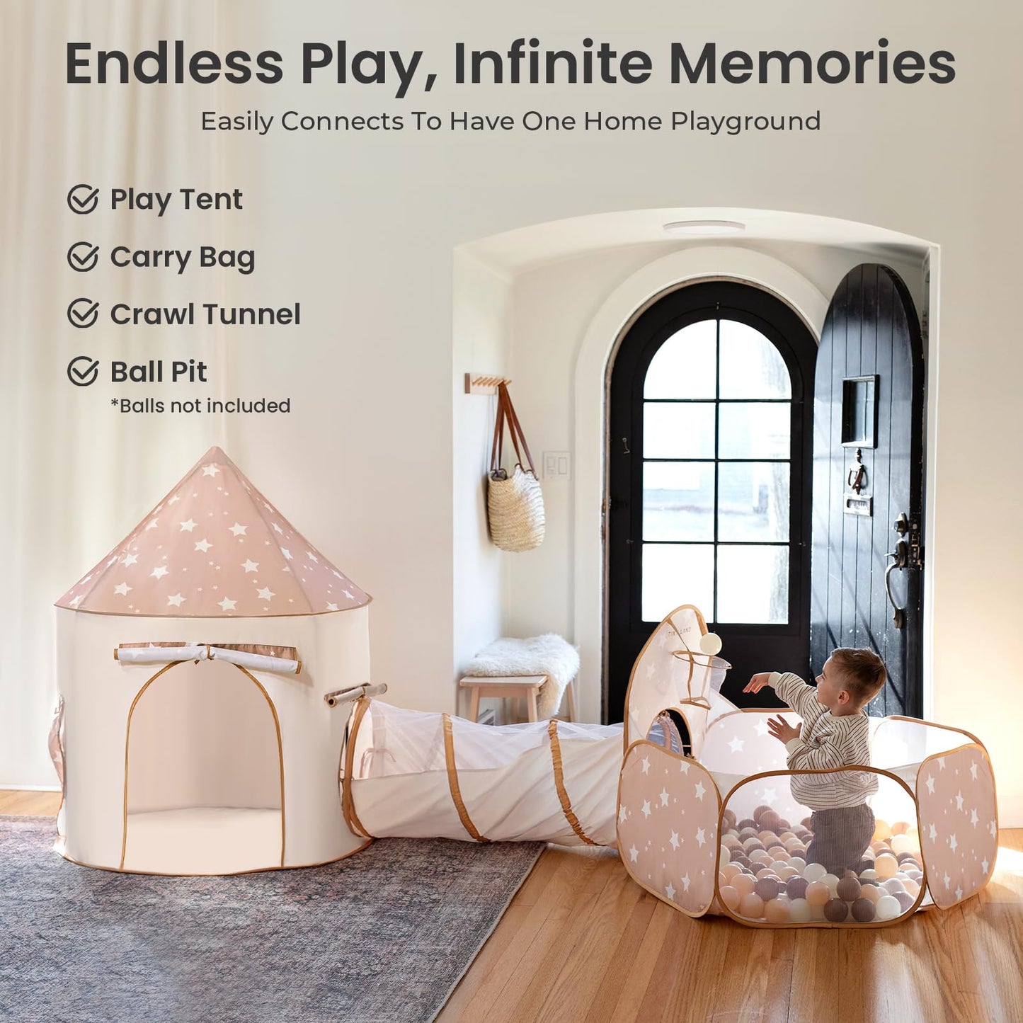 Tiny Land Kids Play Tent with Tunnel, Pop-Up Tent & Ball Pit for Toddlers