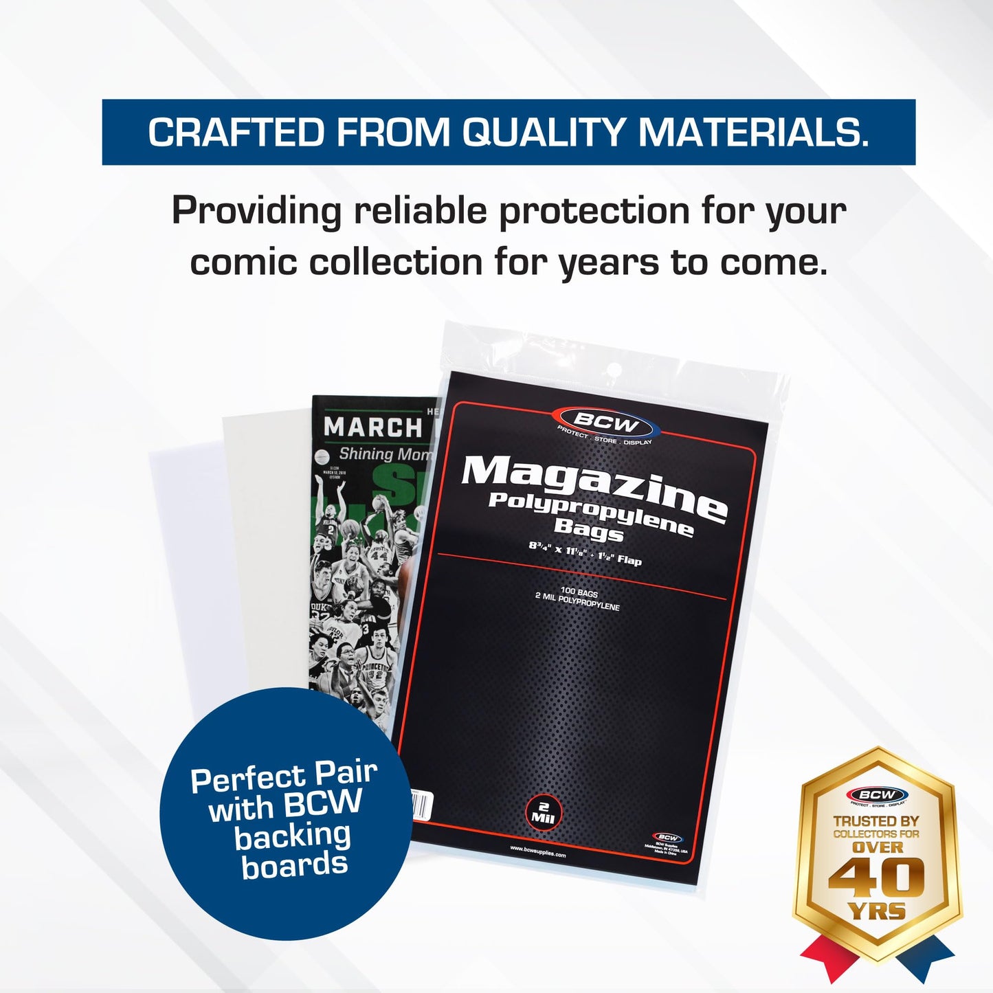 BCW Magazine Bags - 1 Pack of 100 | Acid-Free, Crystal Clear Polypropylene Sleeves for Archival-Quality Storage of Collectible Magazines | Protect and