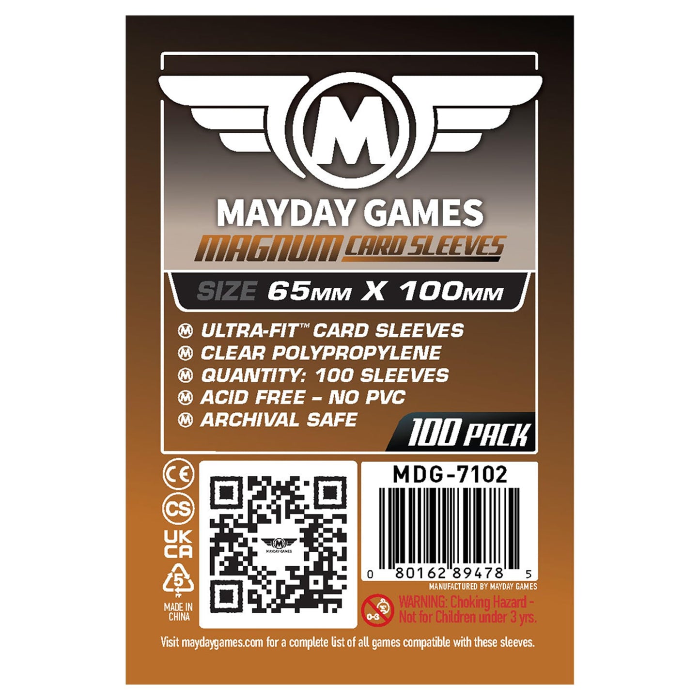 MayDay Games Magnum Card Sleeves 65x100mm - Clear Polypropylene, 40 Micron, 100 Standard Board Game Card Sleeves, Compatible with 7 Wonders - MDG-7102