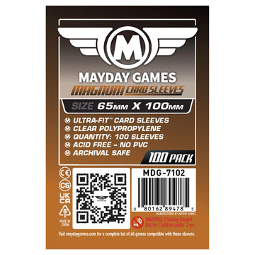 MayDay Games Magnum Card Sleeves 65x100mm - Clear Polypropylene, 40 Micron, 100 Standard Board Game Card Sleeves, Compatible with 7 Wonders - MDG-7102