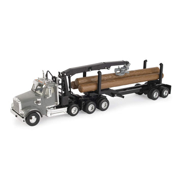 TOMY Freightliner 122SD Logging Truck Toy - 1:32 Scale - Includes Toy Truck, Trailer, and 3 Logs - Construction Truck Toys - Ages 3 Years and Up