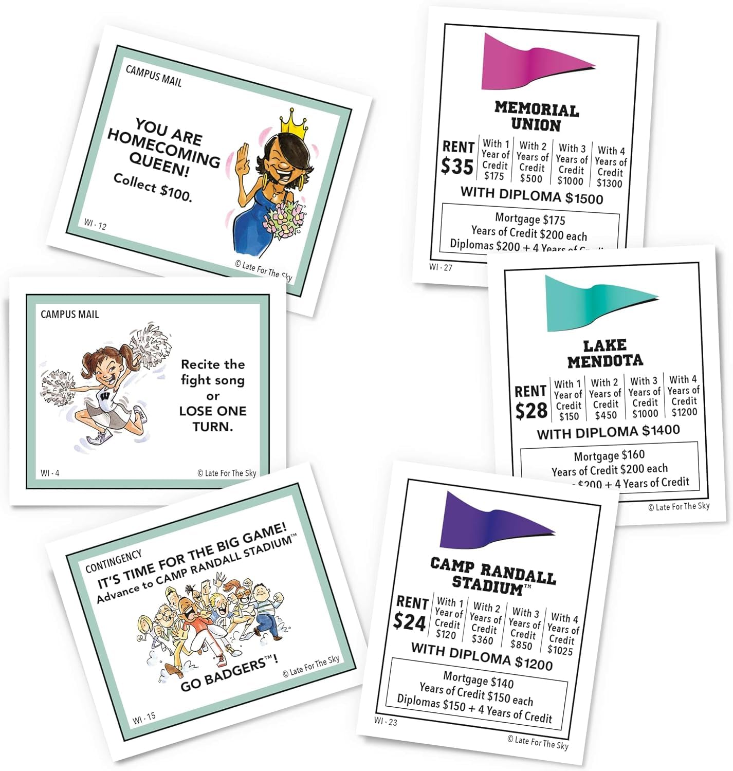 Late for the Sky Wisconsinopoly Board Game - University of Wisconsin Madison Theme, 2-6 Players, Family Strategy Party Game, Alumni and Student Gift