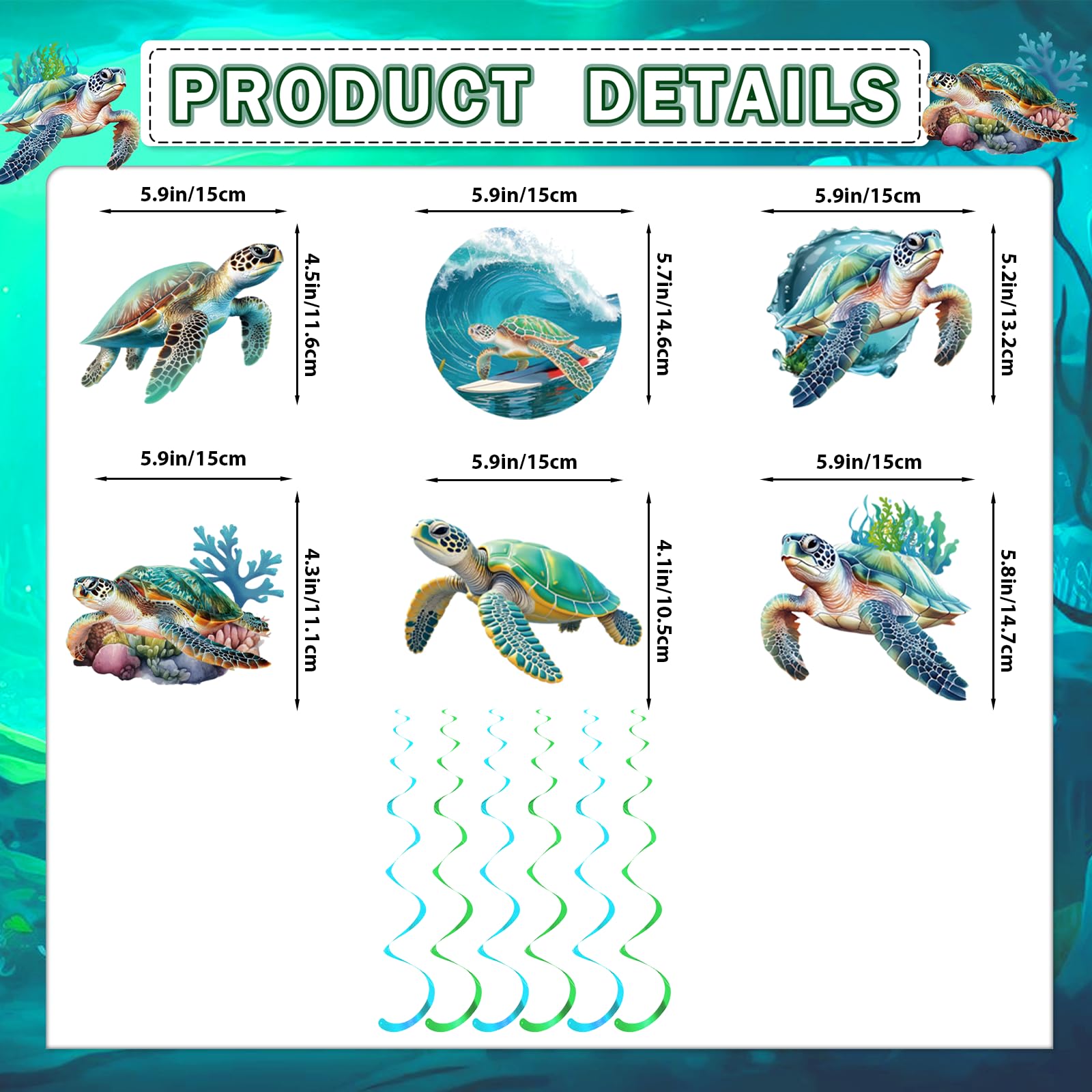 Sea Turtle Birthday Banner with Garland Hanging Swirls, Turtle Birthday Decorations for Ocean Themed Party