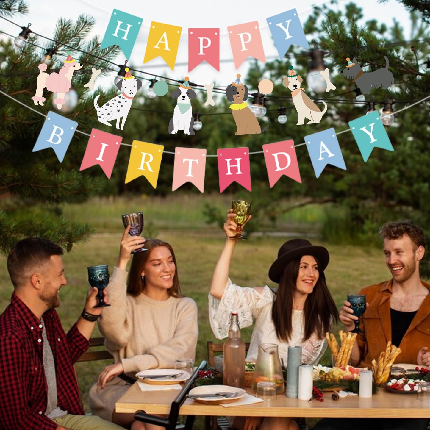PANRRPERS Dog Themed Banner Happy Birthday Banner Backdrop Colorful Decoration Kids Baby Dog Birthday Party Supplies