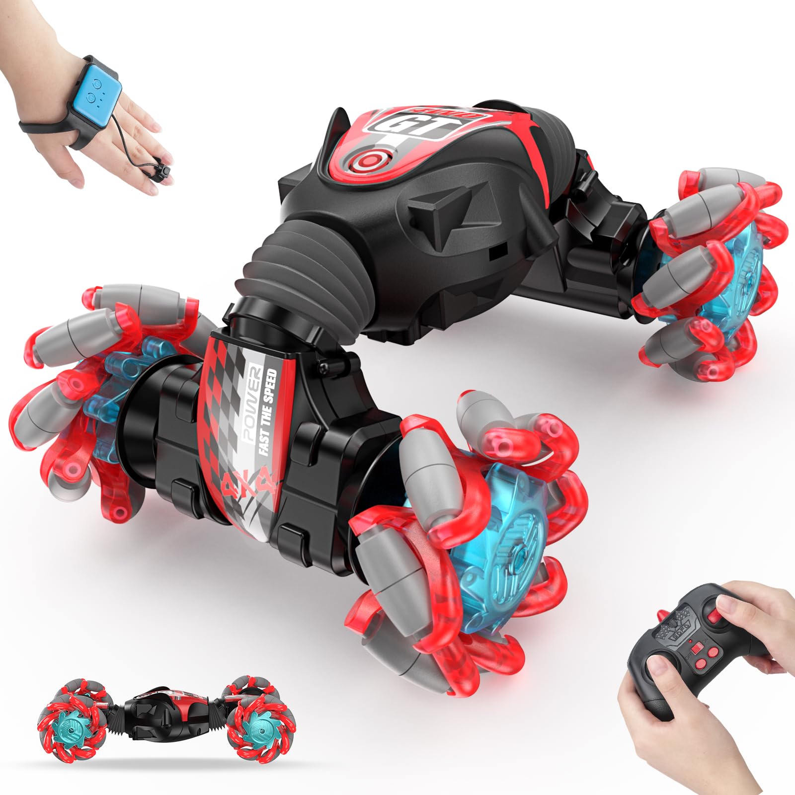 Kidstinct Gesture Sensing RC Stunt Car, Extra Large Gesture RC Car, Boy Toys Age 6-8, 4WD Hand Controlled Remote Control Twist Cars with Light