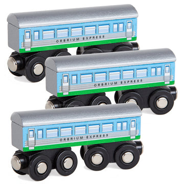 Orbrium 3 Pcs Large Wooden Railway Express Coach Cars, Compatible with Thomas & Friends Push-Along the Tank Engine, Brio, Chuggington Wooden Train