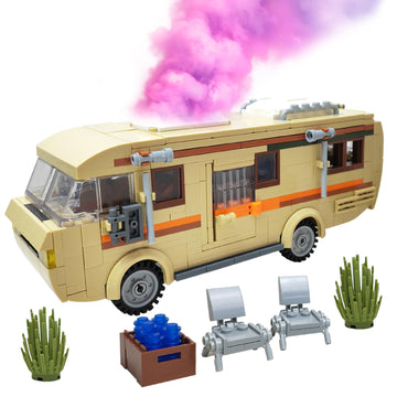 GHQYTPR Classic Desert Camper RV Building Block Set 426 Pcs Motorhome Car Model Kit with Chemistry Lab Interior for Adults & Teens Home Desk Decor