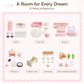 ROBOTIME Wooden Doll House, Dollhouse with 6 Open Rooms, 37 Pcs DIY Modular Doll House Furniture Accessories, Pretend Dollhouse Creative Gift for Girl