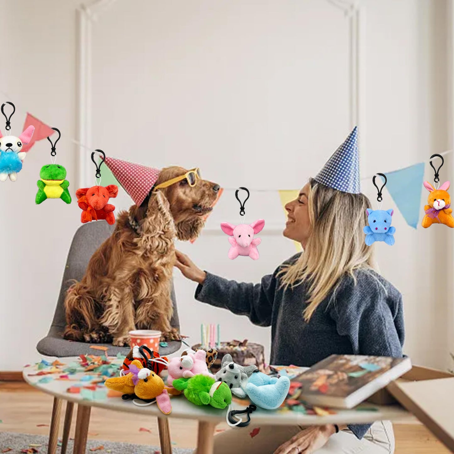 XIPEGPA 30 PCS Mini Plush Animals Keychain Set Small Stuffed Animals for Goodie Bags Easter Schools Birthday Party Favor Supplies