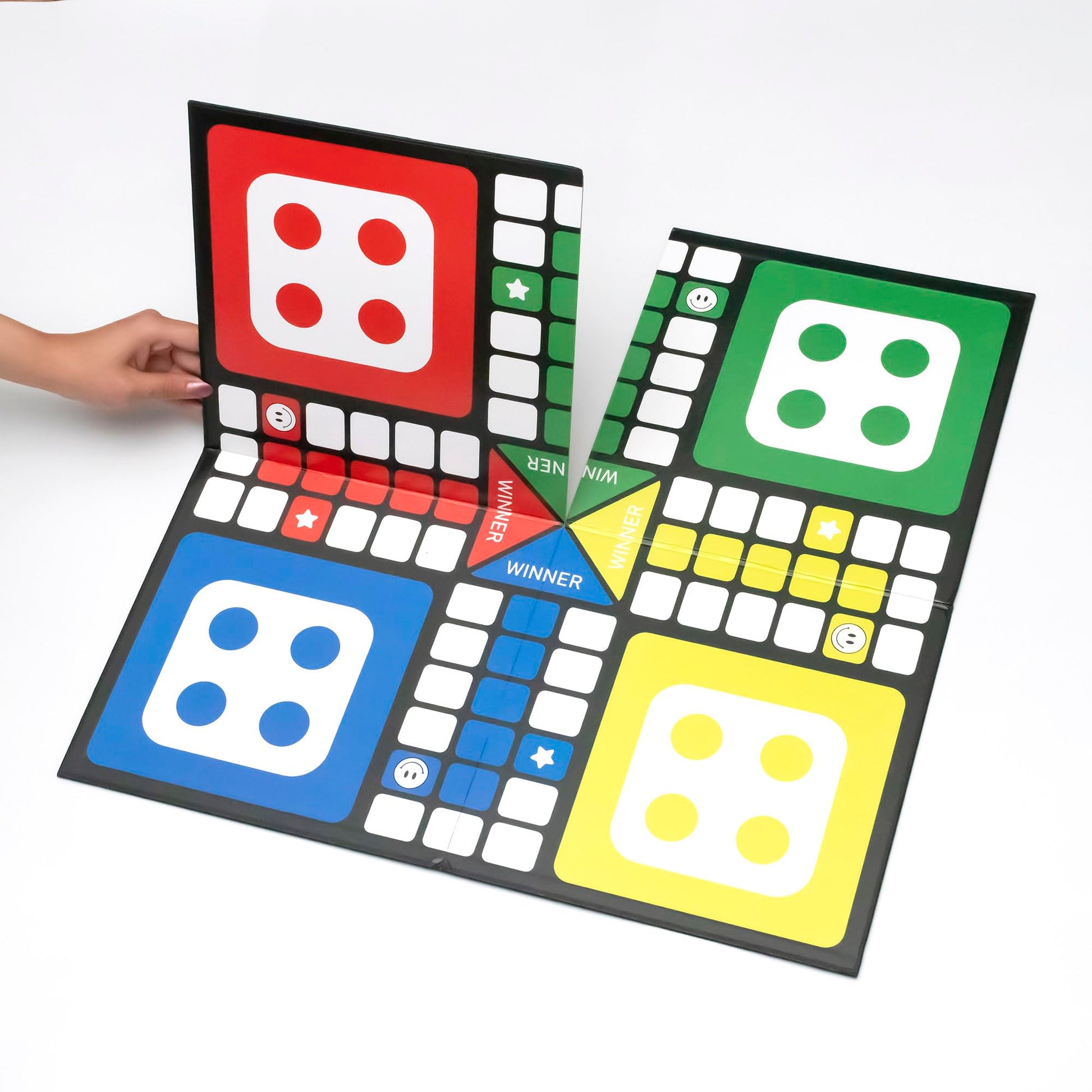 Premium Ludo Board Game Set - 20"x20" Quad-Fold Game Board with 16 Colorful Pawns, Dice Cup, 2 Dice & Storage Box