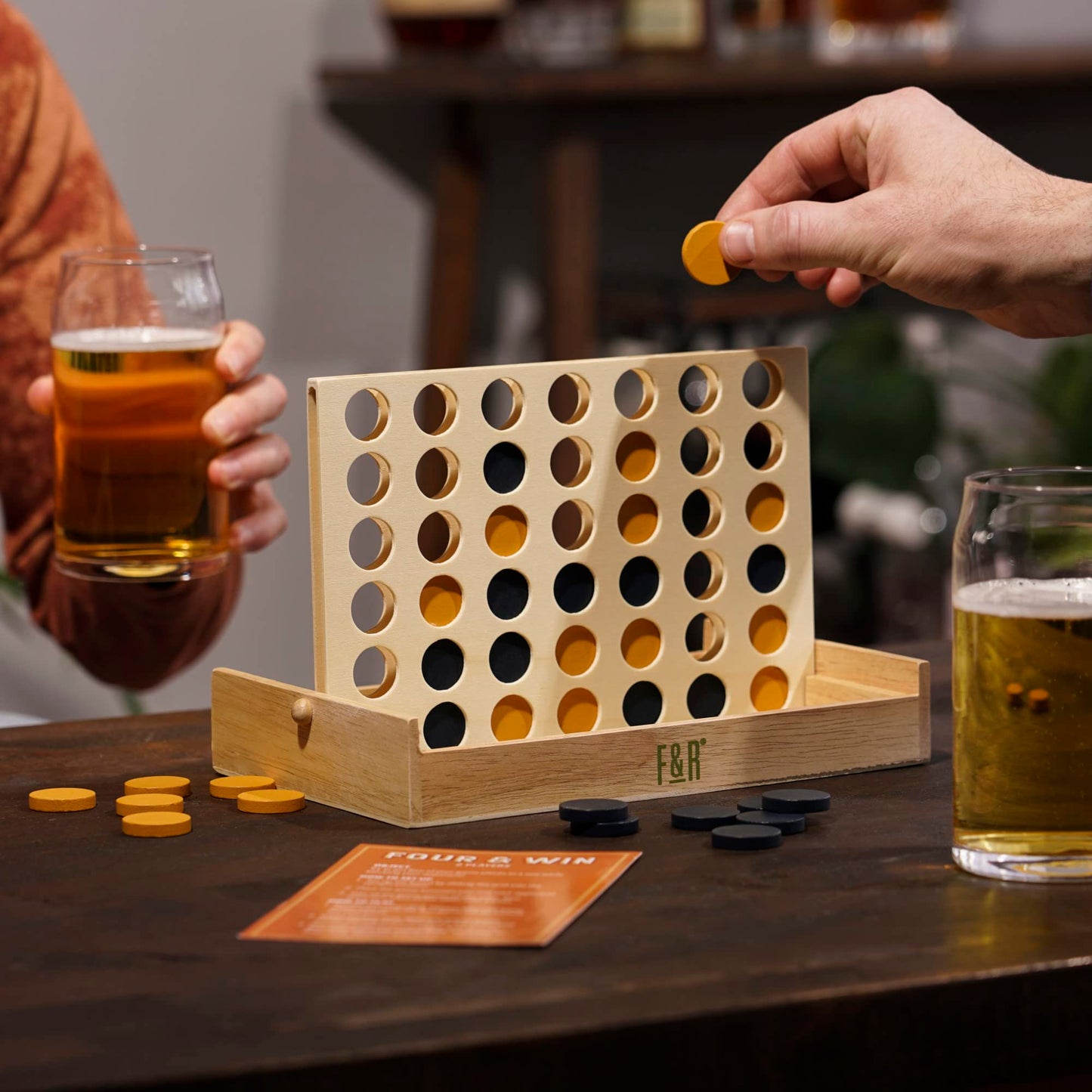 Foster & Rye Four and Win - Classic Board Game, Games for 2 Players Vintage Wood Design - Board Game Tabletop