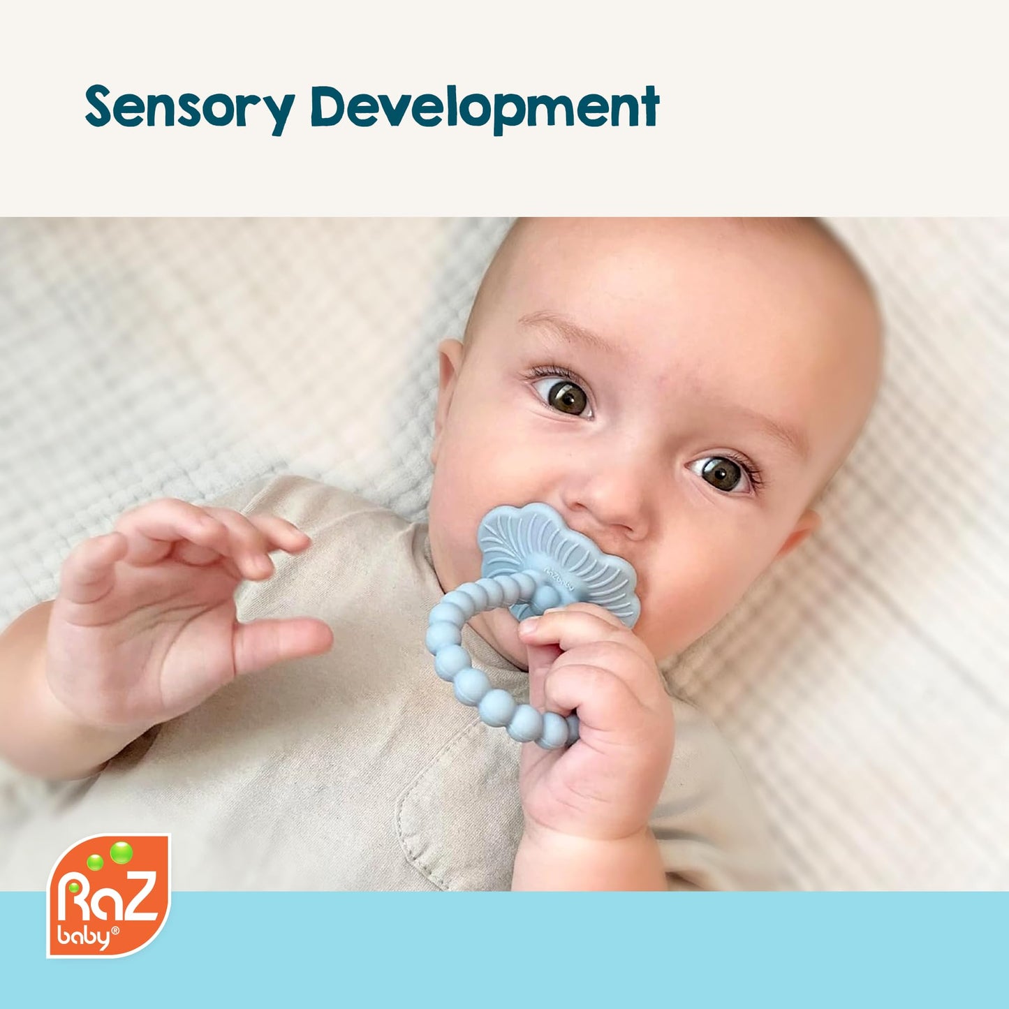RaZbaby RaZberry Plus Baby Teether - Easy-to-Hold Toy for Front & Back Teething Relief, BerryBumps Texture for Sensory Development, Soothes Sore Gums