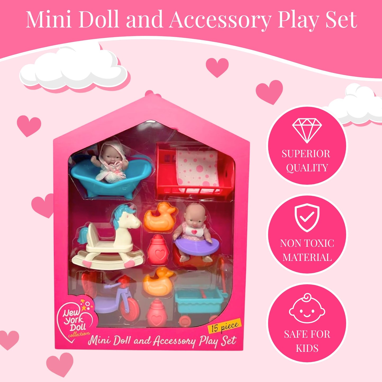 Mini Baby Doll Set, Small Baby Doll Playset with Mini Doll Accessories & 5 inch Doll Furniture, Mini Dolls for Girls, Small Dolls for Girls, Mini Baby