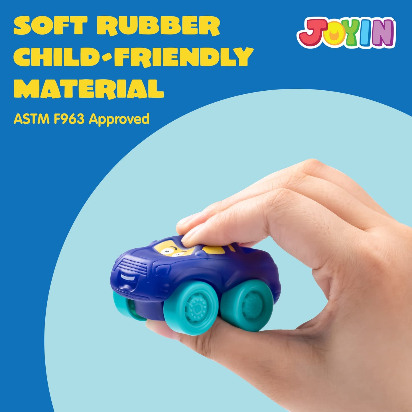 JOYIN Cartoon Cars, Soft Rubber Toy Car Set, Mini Vehicles, Bath Toy Car for Toddlers, Christmas Great Gift for Boys and Girls, Summer Beach and Pool