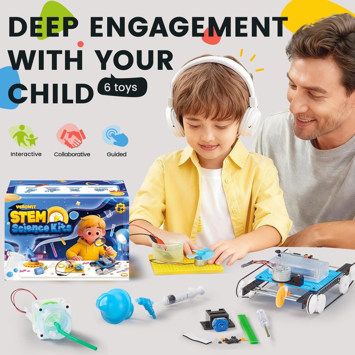 6-in-1 STEM Home Lab Science Kit for Kids Age 8-12, Boys & Girls 9 10 11 13 14 Year Old Educational Adventure Set: Tank & Car Building, Saltwater