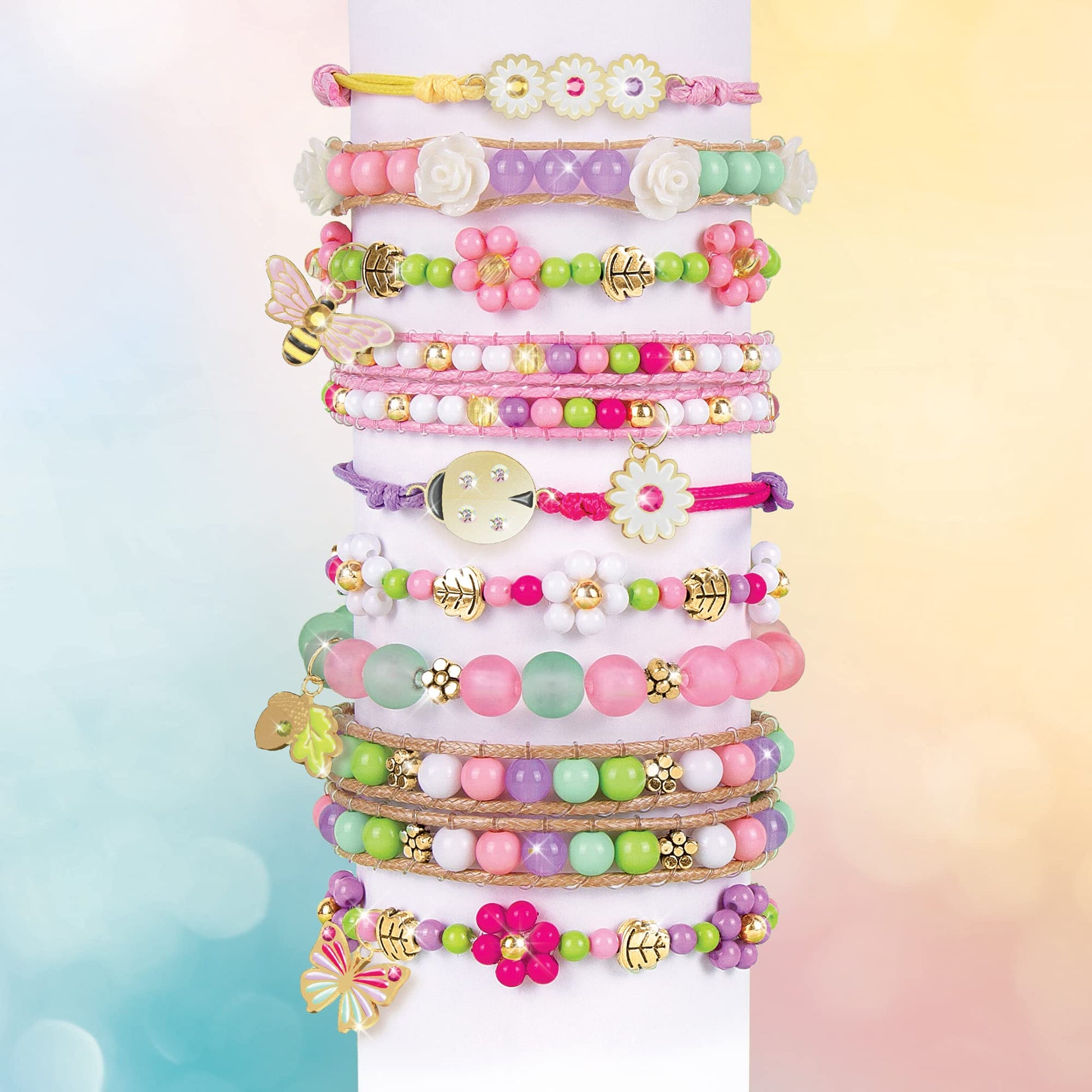 Make It Real: Crystal Dreams Nature Song - Create 9 Unique Charm Bracelets, 461 Pieces, Green Pink & Purple, All-in-One, DIY Charm & Bead Jewelry Kit