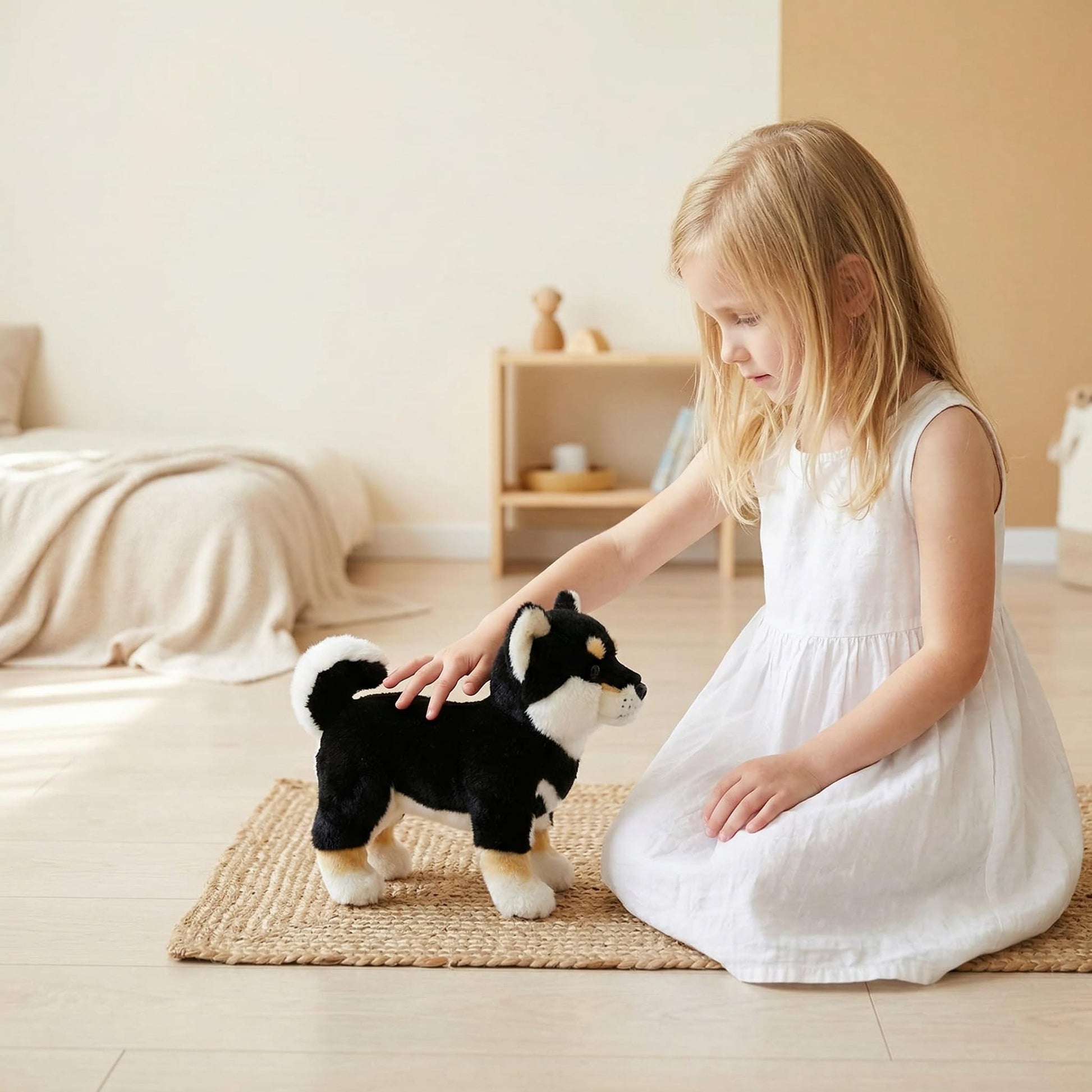 ZHONGXIN MADE Realistic Black Shiba Inu Dog Plush Toy - Simulation Black 11" Standing Shiba Inu Pet Dog Stuffed Animal Puppy Toy, Gift Toys for Kids