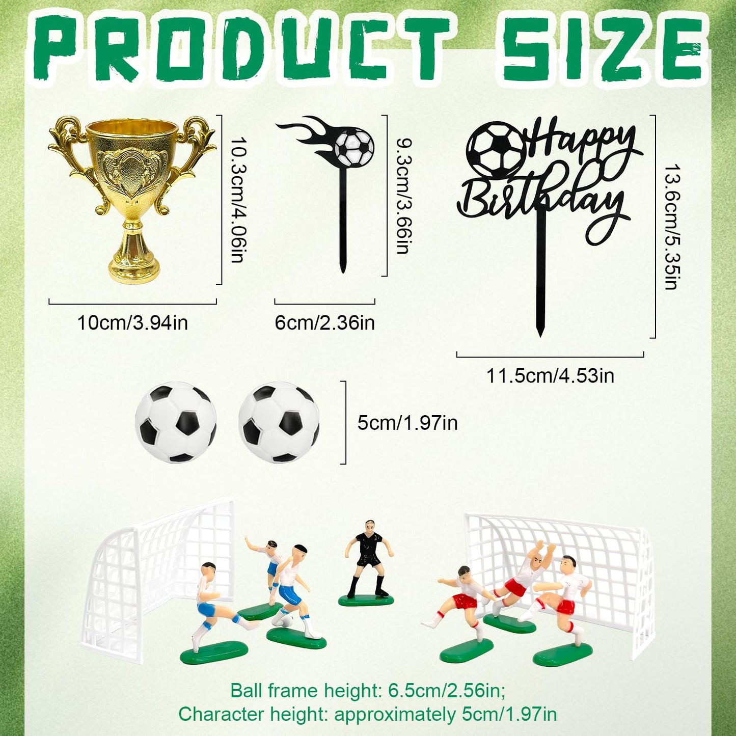 14PCS Soccer Cake Topper Decorations Set with Soccer Ball Cupcake Toppers and Player Figures for Soccer Birthday Party Sport Theme Supplies