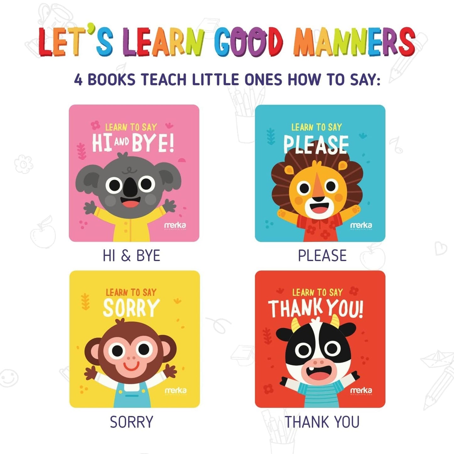 merka Baby Bath Books for Toddlers, 4 Pack Waterproof Bathtime Books, Bath Toys Floatable in Bathtub, Learn to Say Thank You, Sorry, Hi Bye, Please