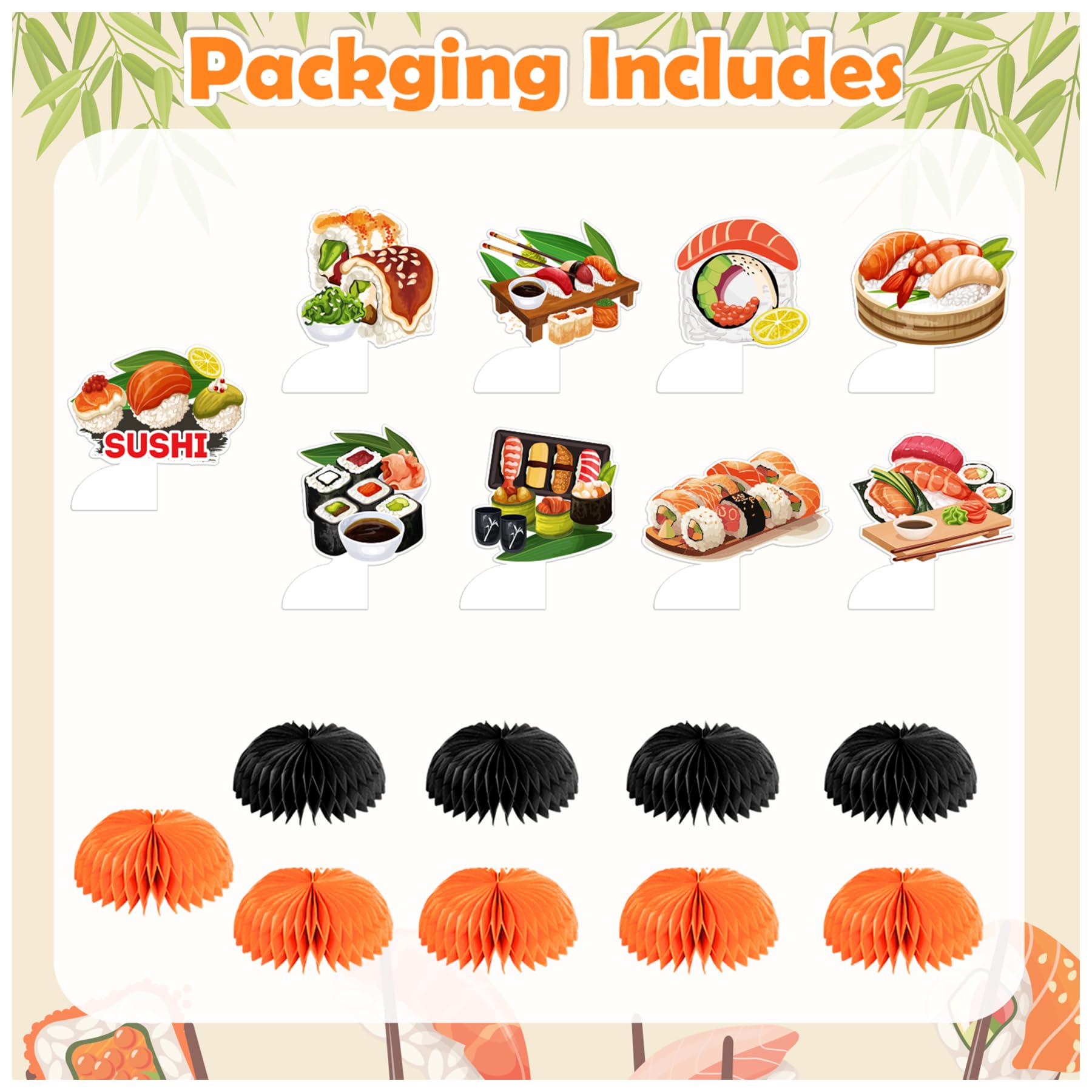 9 PCS Sushi Honeycomb Centerpieces for Table Decor, Sushi Table Decorations Table Toppers for Japanese Food Sushi Party Decorations Sushi Birthday