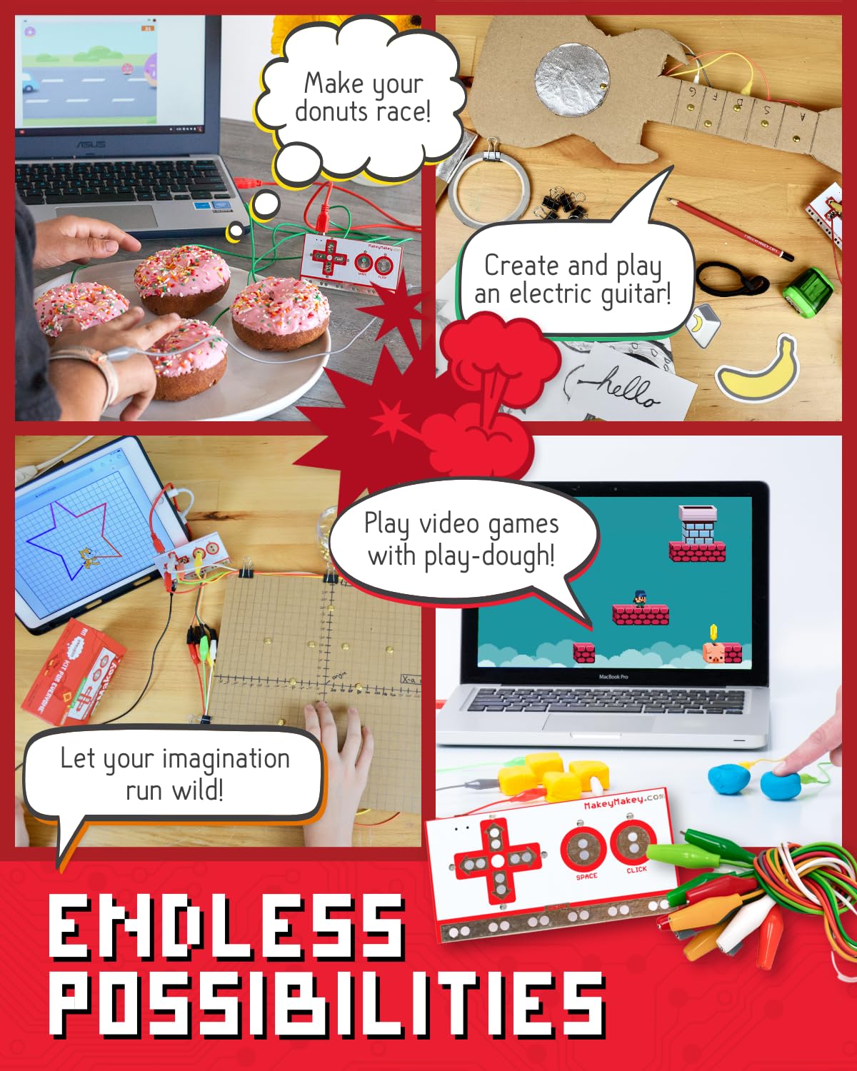 Makey Makey STEM Kit from Joylabz, Educational Science Kits, 1000s of Engineering and Computer Coding Activities, Hands-on Technology Learning Fun