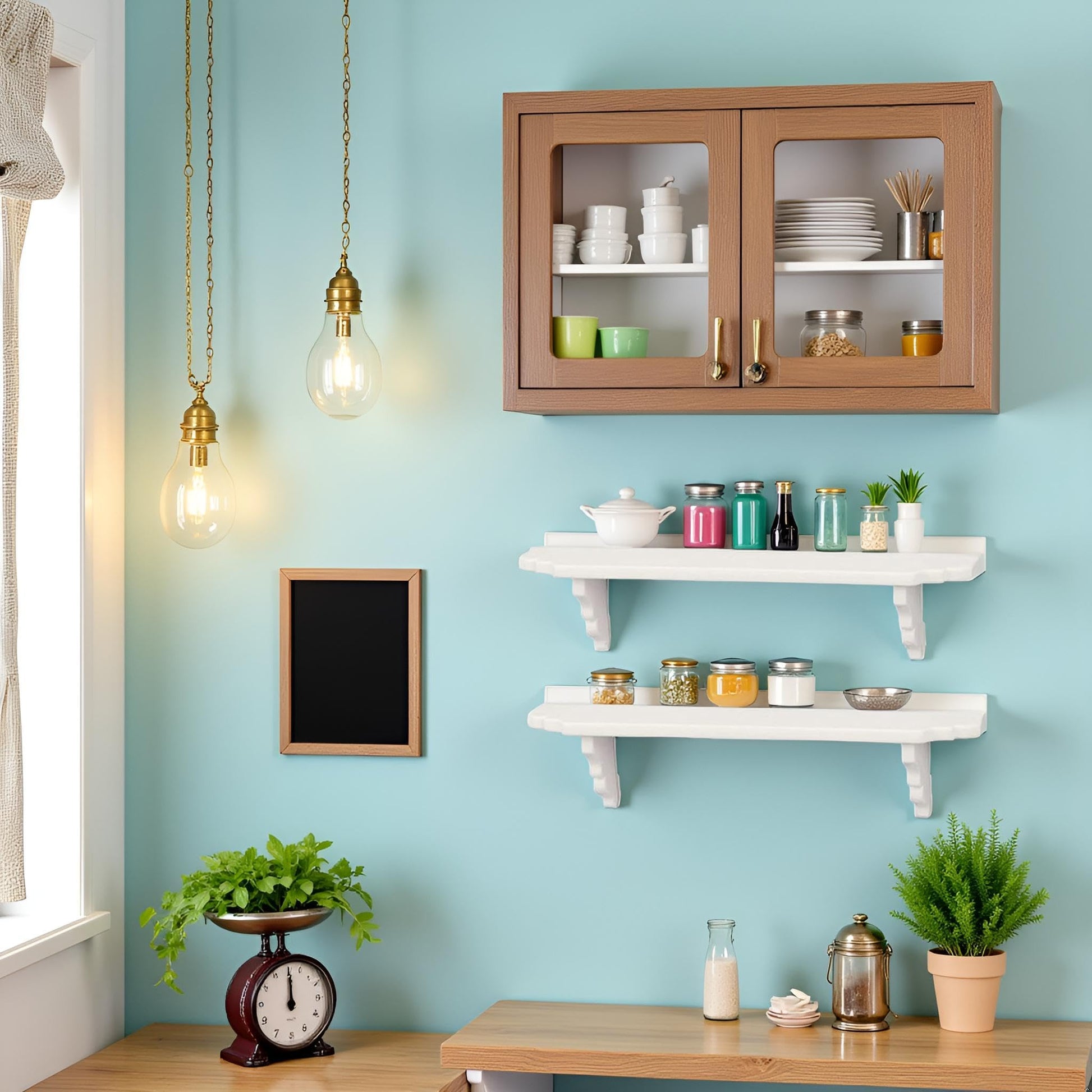 2 Pcs White Dollhouse Wall Shelf,1:12 Scale Miniature Dollhouse Accessories,Doll House Storage Wall Shelf for Kitchen Scene Décor Accessories,DIY