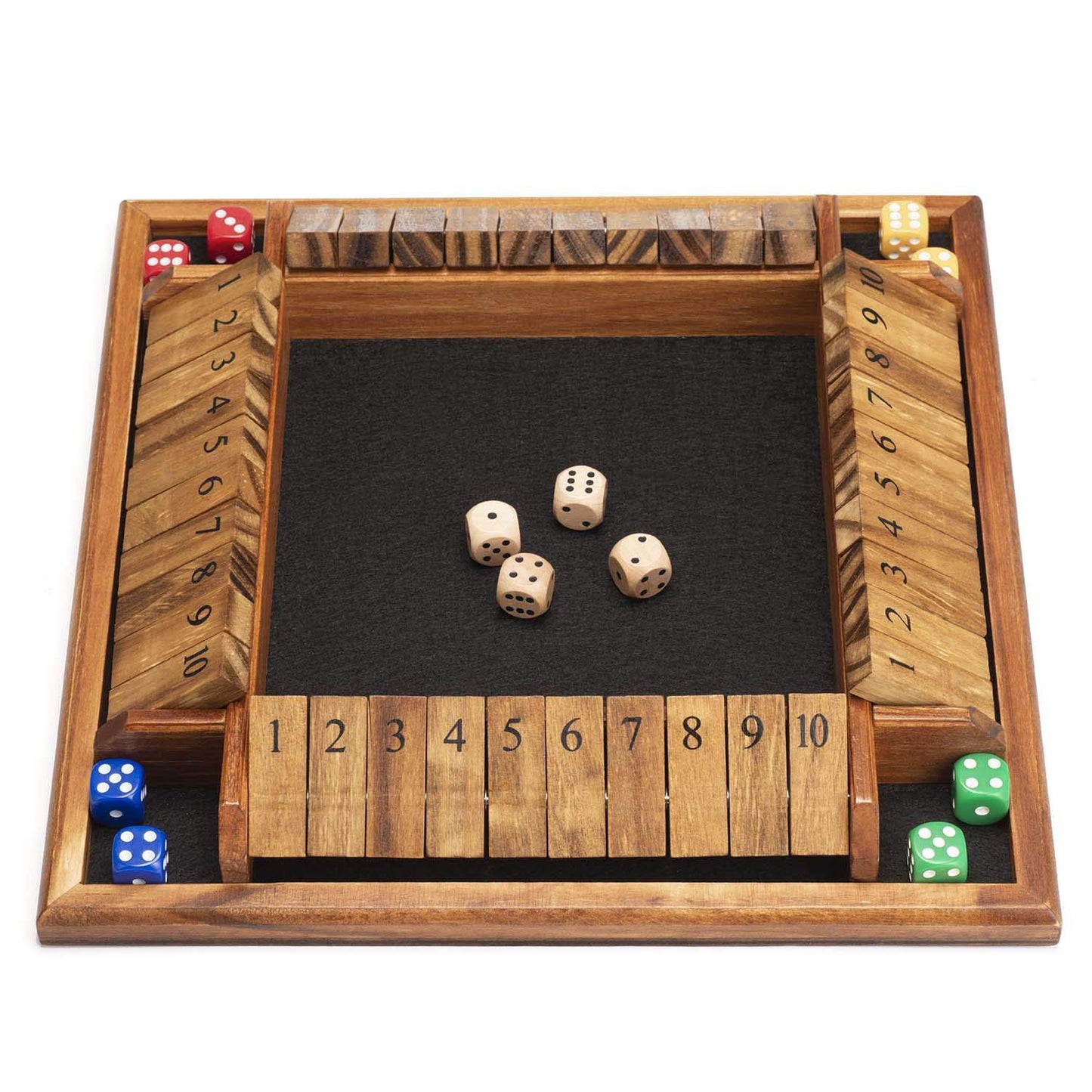 AMEROUS 1-4 Players Shut The Box Dice Game, Wooden Board Table Math Game with 12 Dice and Shut-The-Box Instructions for Kids Adults, Family Classroom