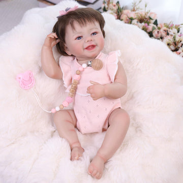 Tookyhill 18 Inch Realistic Reborn Baby Dolls Girl, Full Vinyl Weighted Body Toddler Doll, Lifelike Newborn Doll with Outfit, Headband & Pacifier