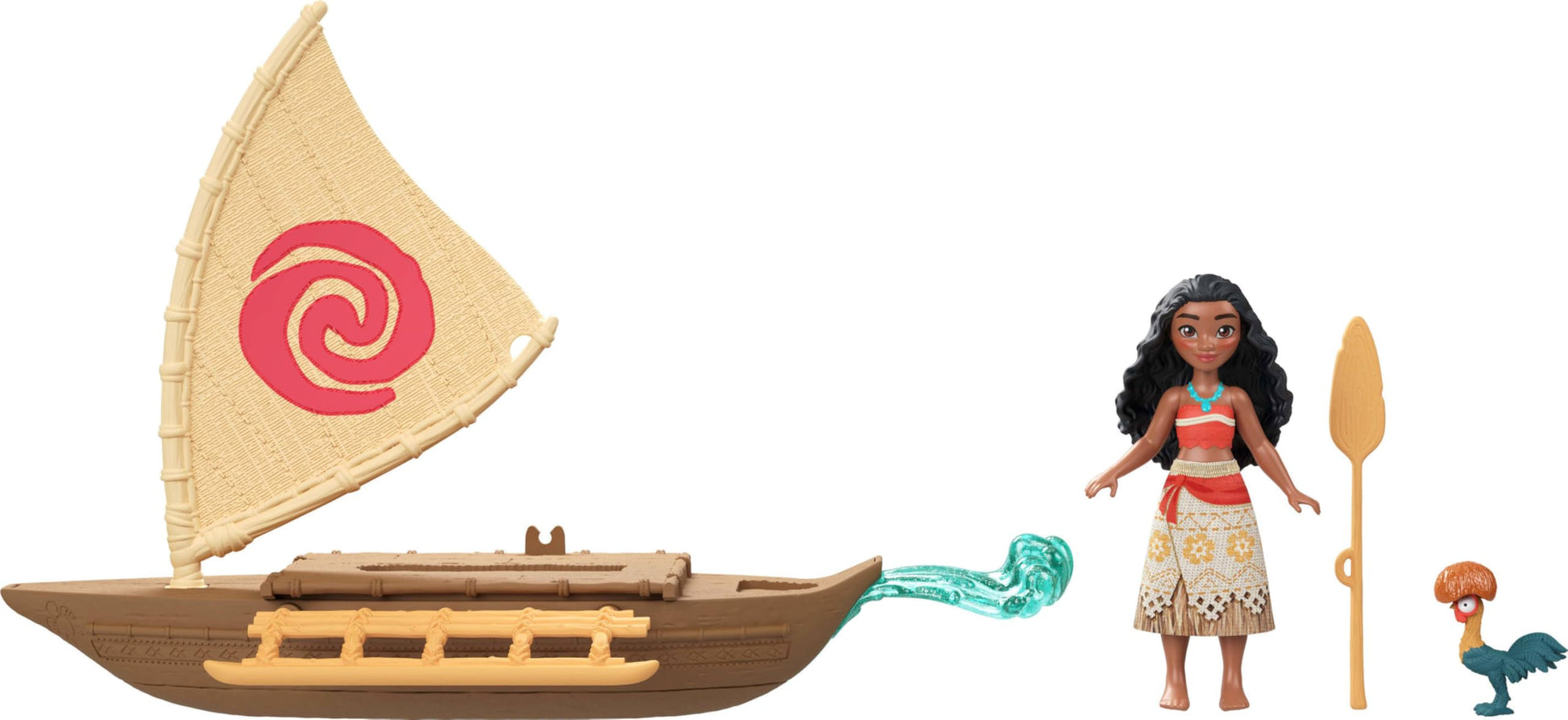 Mattel Disney Toys, Moana Small Doll & Floating Boat Playset with Heihei Rooster Figure, Wave Launcher & 2 Accessories, Inspired by Movie