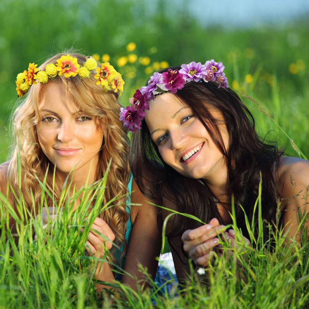 WUBOMJIO Flower Crowns Craft Kit, Make Your Own 12 PCs Floral Crowns Garland Handmade Arts and Crafts Kit, DIY Fairy Flower Headbands