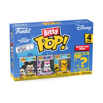 Funko Bitty POP! Disney - Mickey, 4-Pack - Mickey Mouse, Minnie Mouse (Pink Dress), Pluto and A Surprise Mystery Mini Figure - 0.9 Inch (2.2 Cm)