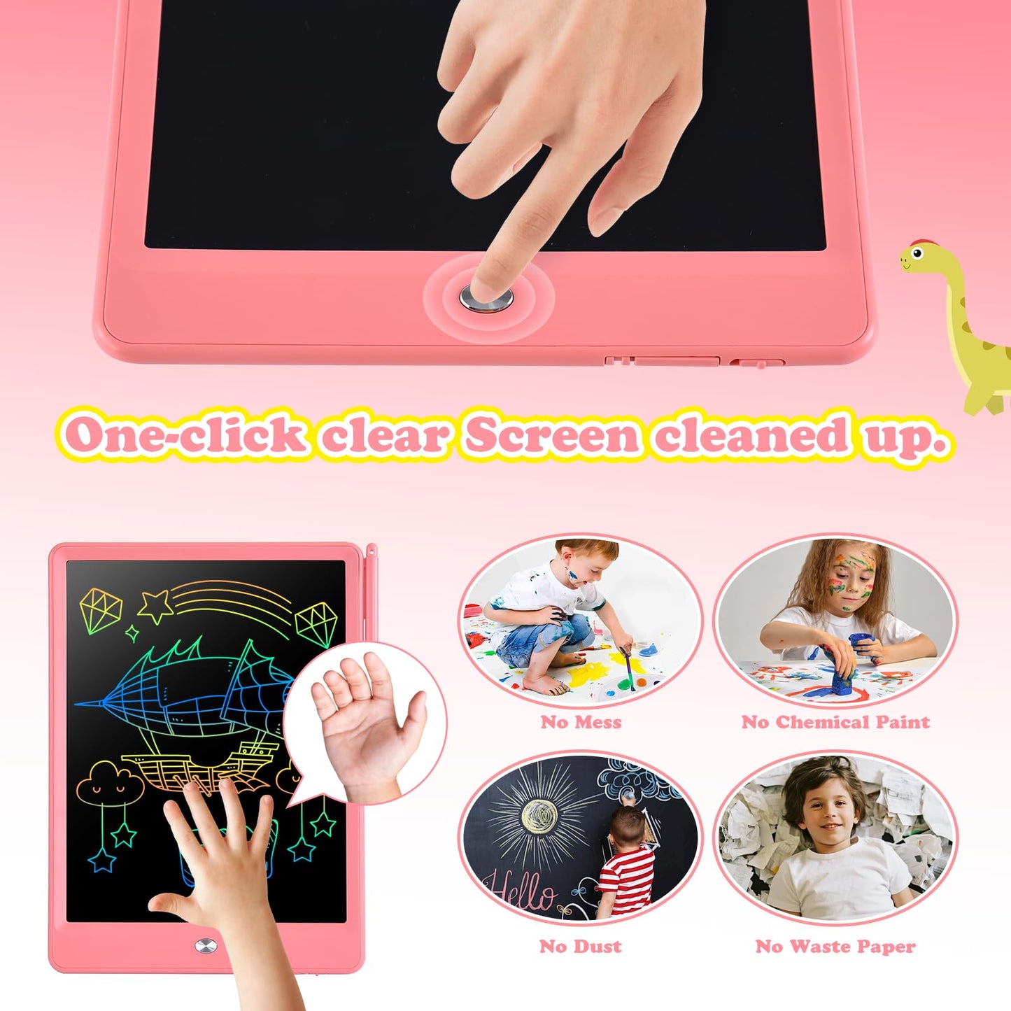 EooCoo LCD Writing Tablet for Kids, Road Trip Essentials 10 Inch Kids Drawing Pad, No Mess Coloring Books for Toddler, Travel Toys Airplane