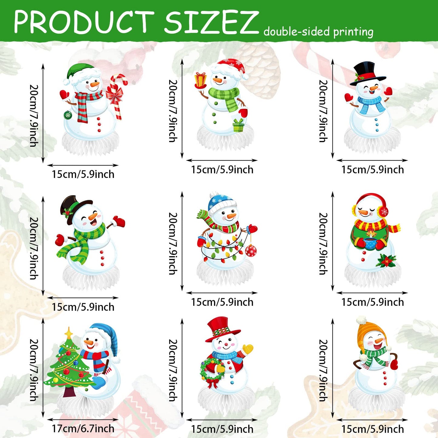 9 Pieces Christmas Honeycomb Centerpieces Table Decorations, Snowman Merry Xmas 3D Honeycomb Table Decorations for Christmas Winter Holidays Dining