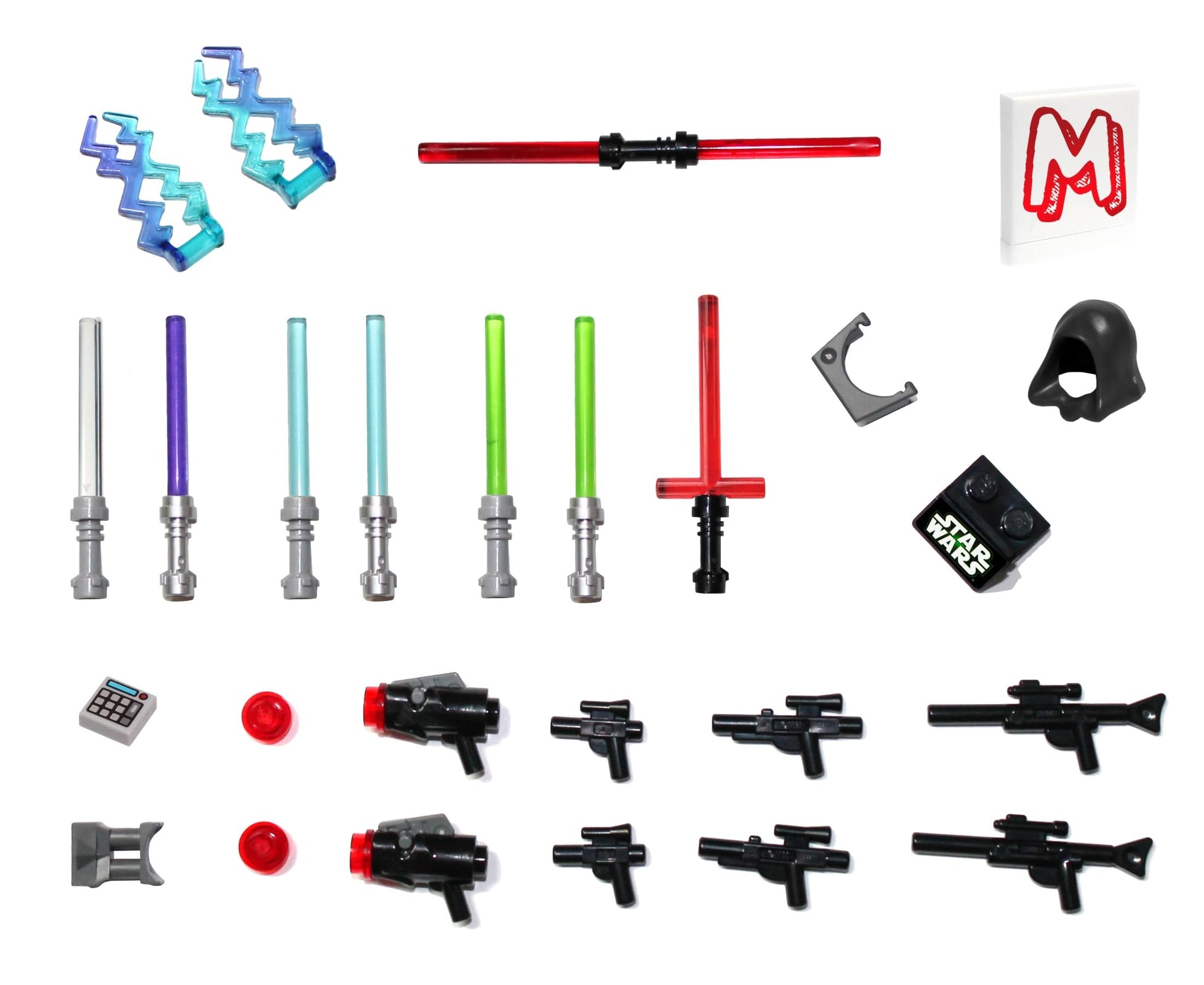 LEGO Star Wars Accessory and Weapons Pack - 8 Lightsabers, 8 Blasters, 2 Display Stands and More