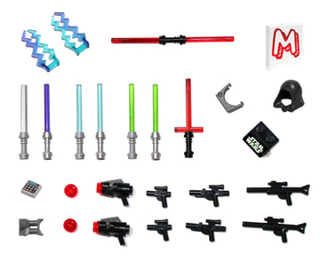 LEGO Star Wars Accessory and Weapons Pack - 8 Lightsabers, 8 Blasters, 2 Display Stands and More