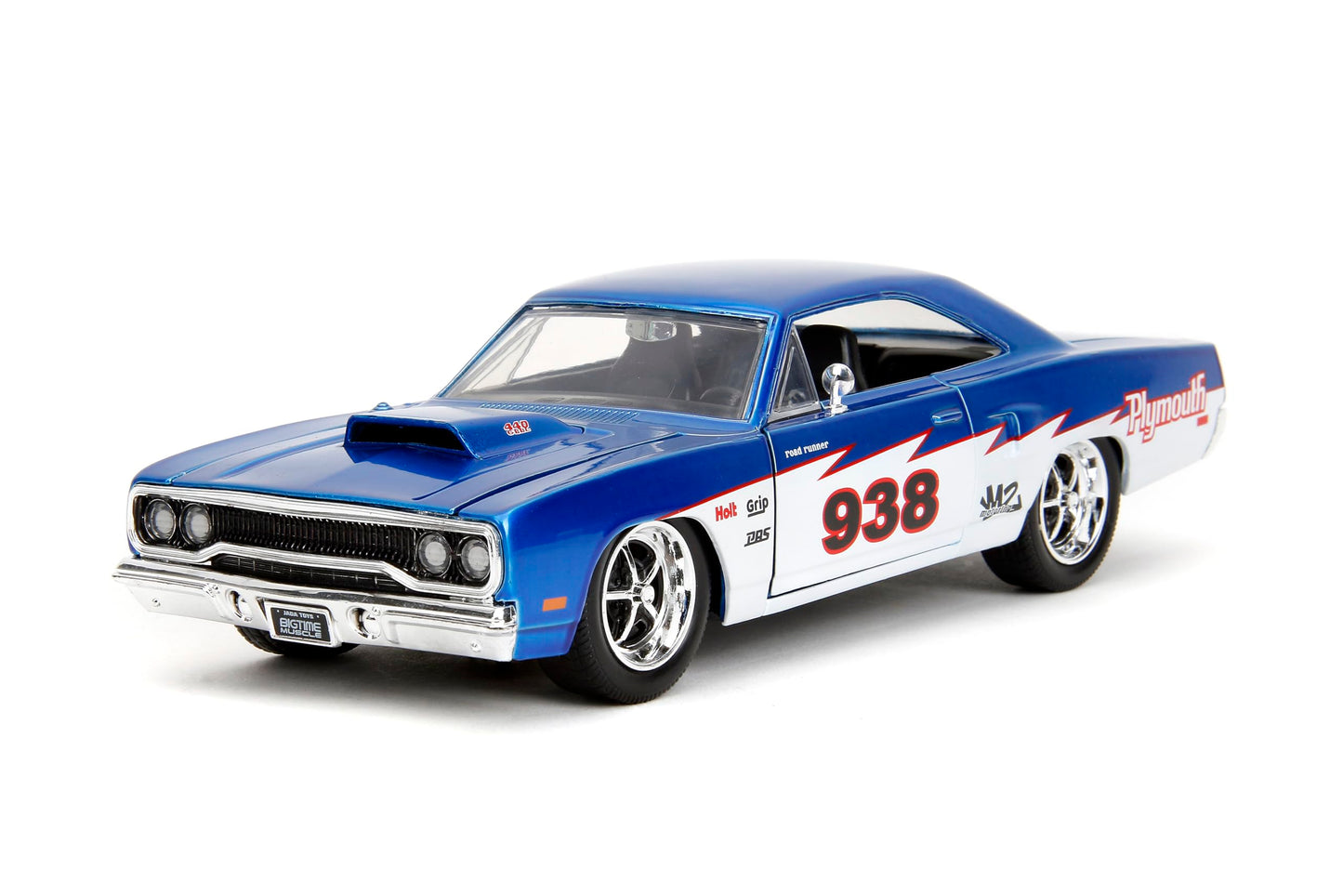 Jada Big Time Muscle 1:24 1970 Plymouth Roadrunner Die-Cast Car, Toys for Kids and Adults(Candy Blue/White)